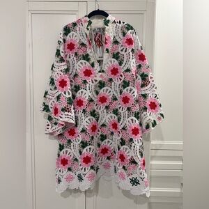 La Vie En Rose Floral Lace Mini Dress - White with Pink & Green